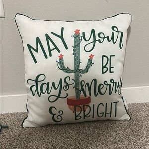 Festive Holiday Pillow with Cactus Design